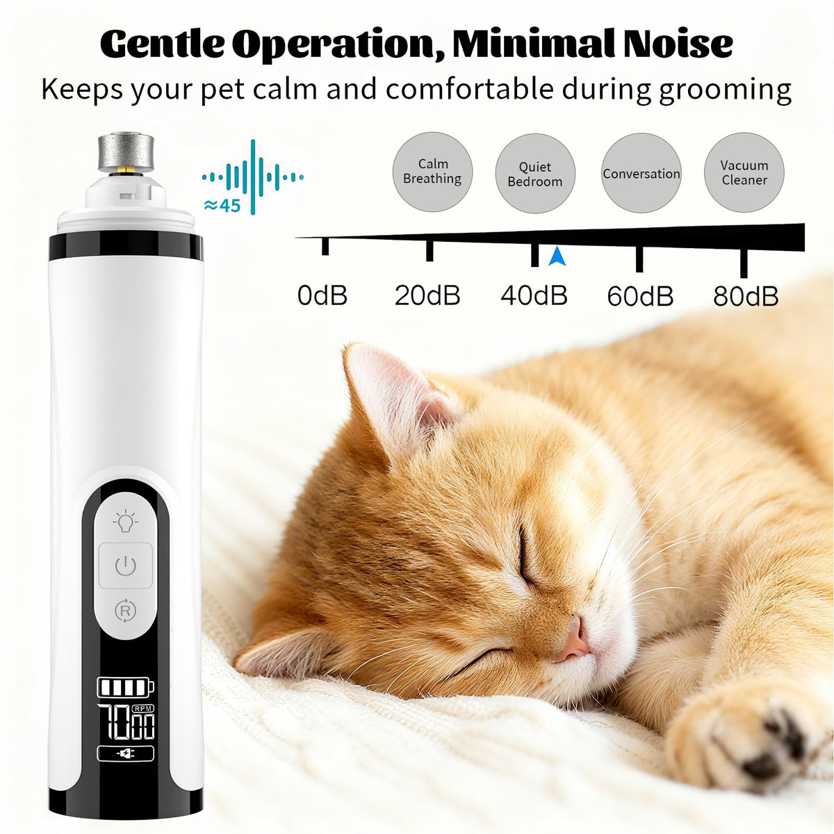 Quiet Dog Nail Grinder with 2 LED Light & 3-Speed D601