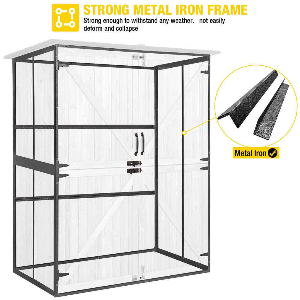 Off-White Storage Shed with Metal Frame, Wooden Floor and Adjustable Shelves R265