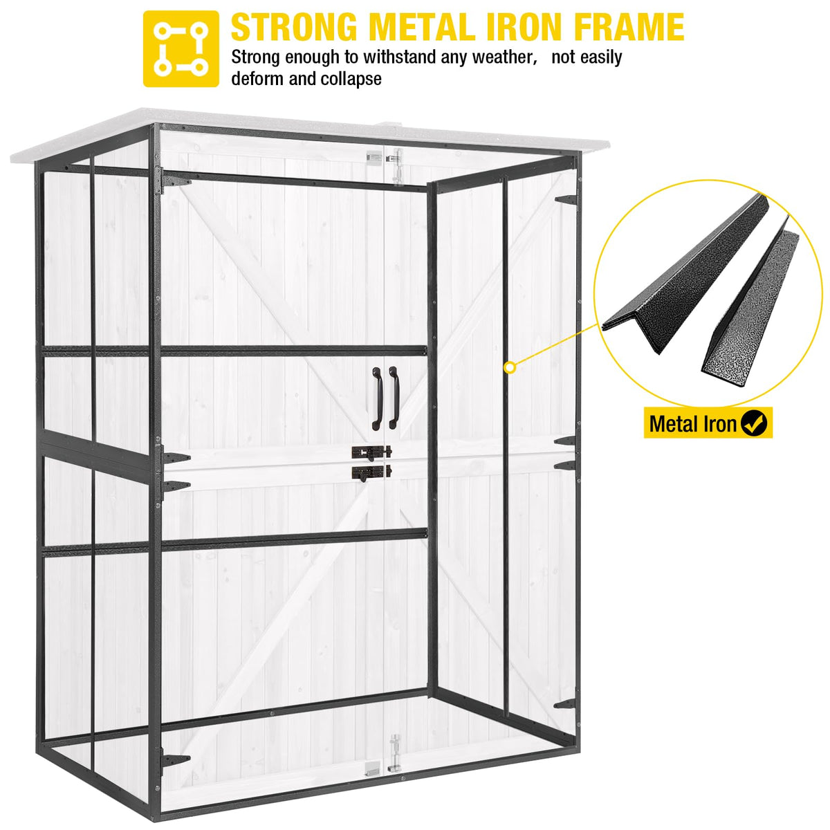 Off-White Storage Shed with Metal Frame, Wooden Floor and Adjustable Shelves R265