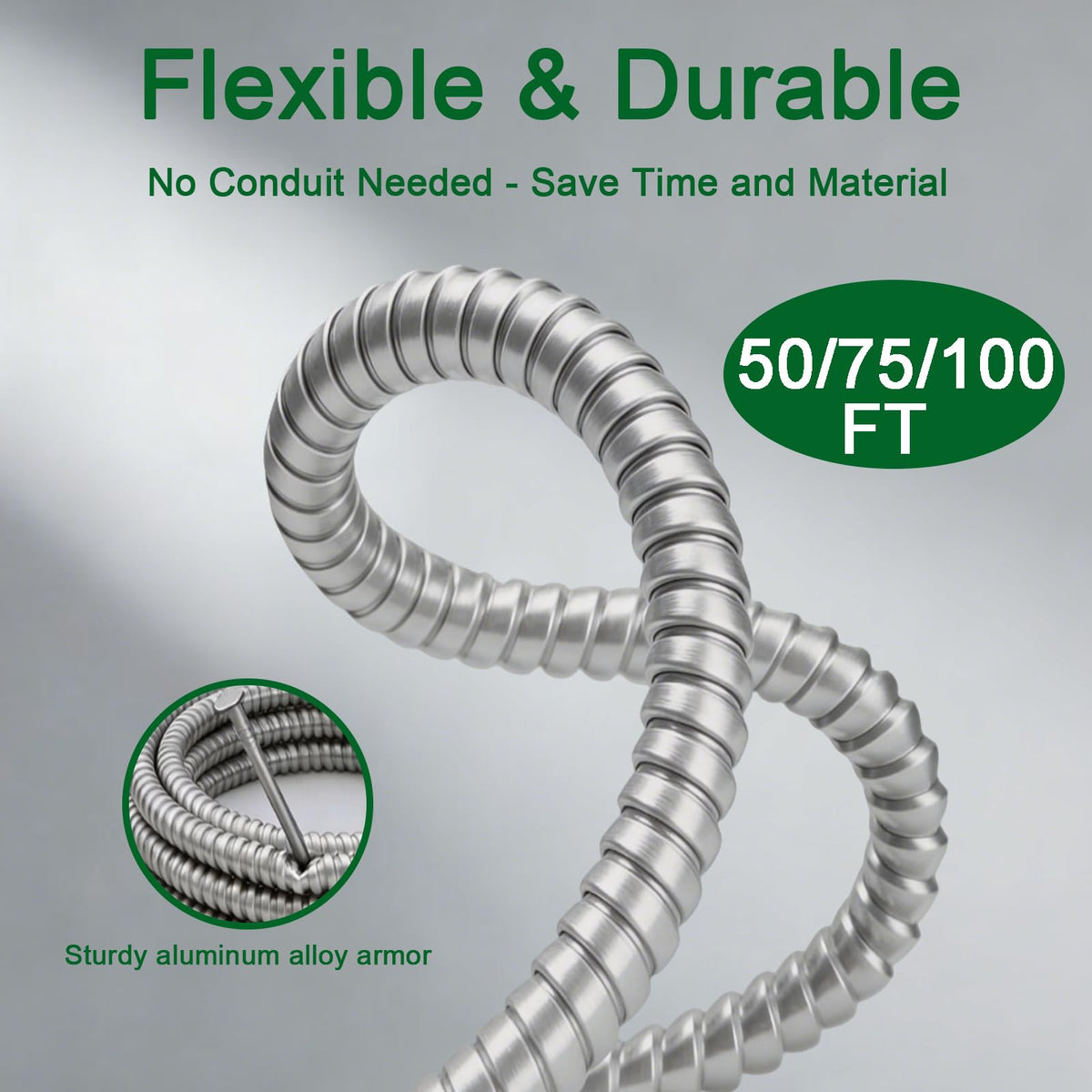 10 AWG Metal Clad Cable with Ground 50FT J56819