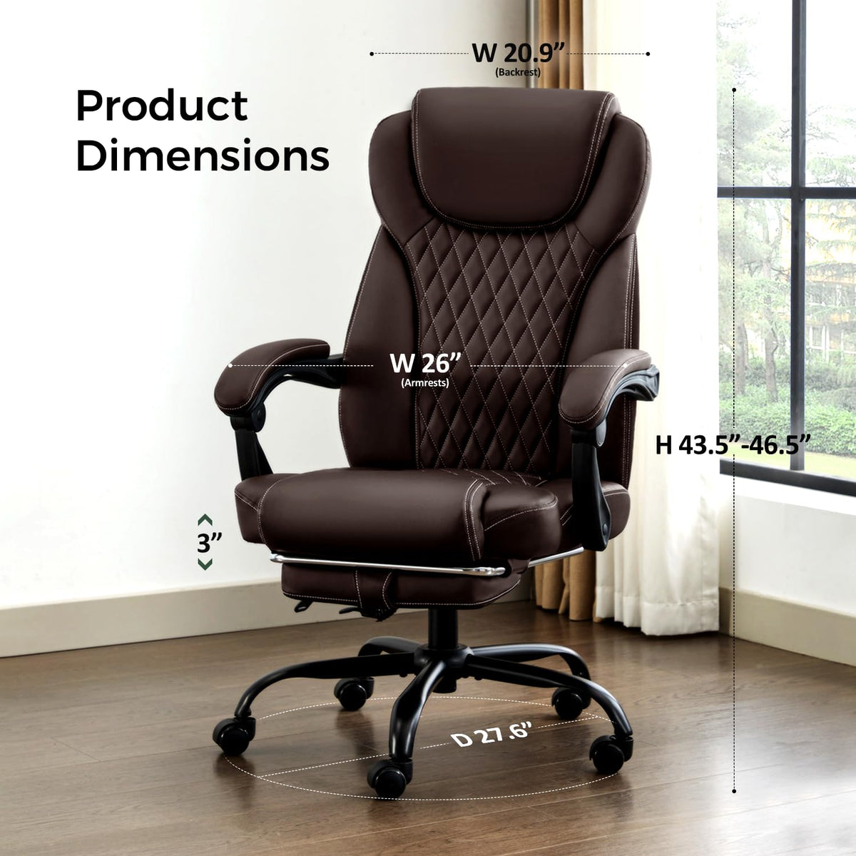 Big and Tall Office Chair with Footrest, Lumbar Support, Brown R444297