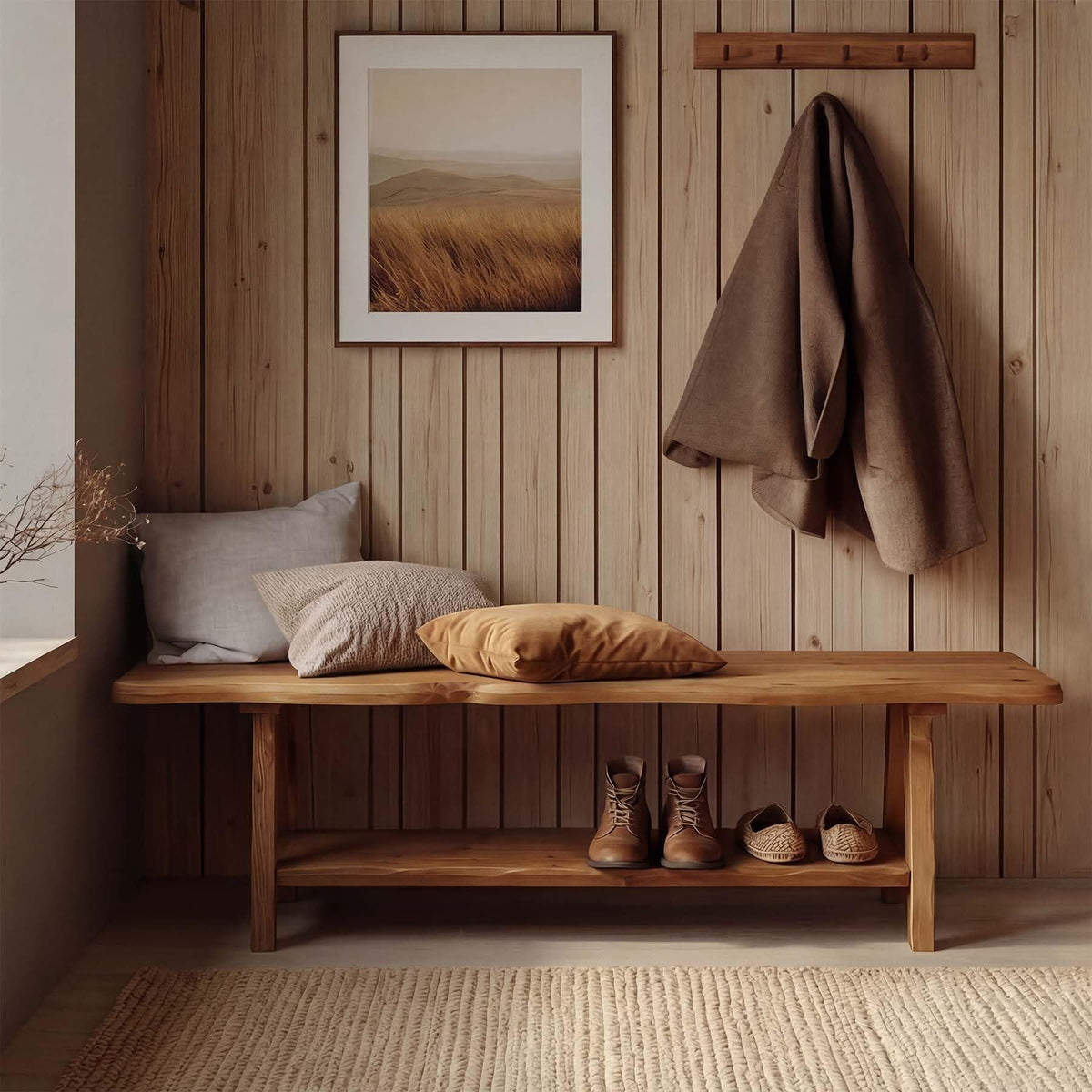 Brown Solid Wood Entryway Bench A634817