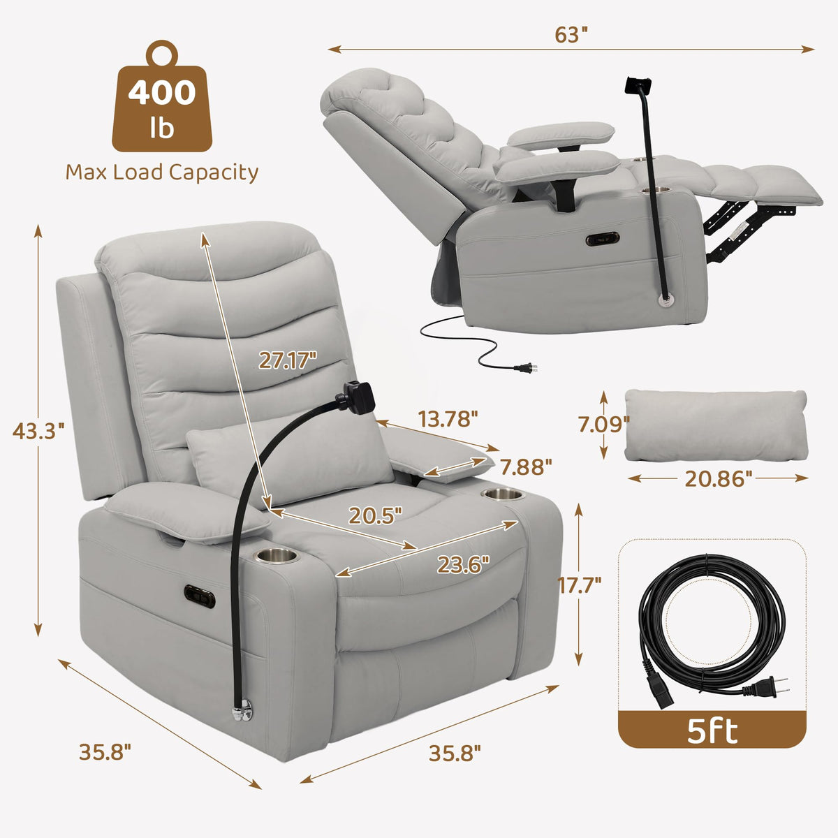 Grey Swivel Rocking Recliner D9637