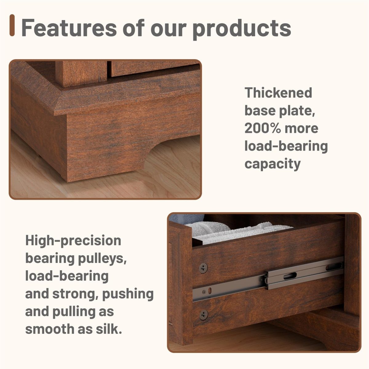 Cherry 3 Drawer Wood Nightstand with Charging Station Y665