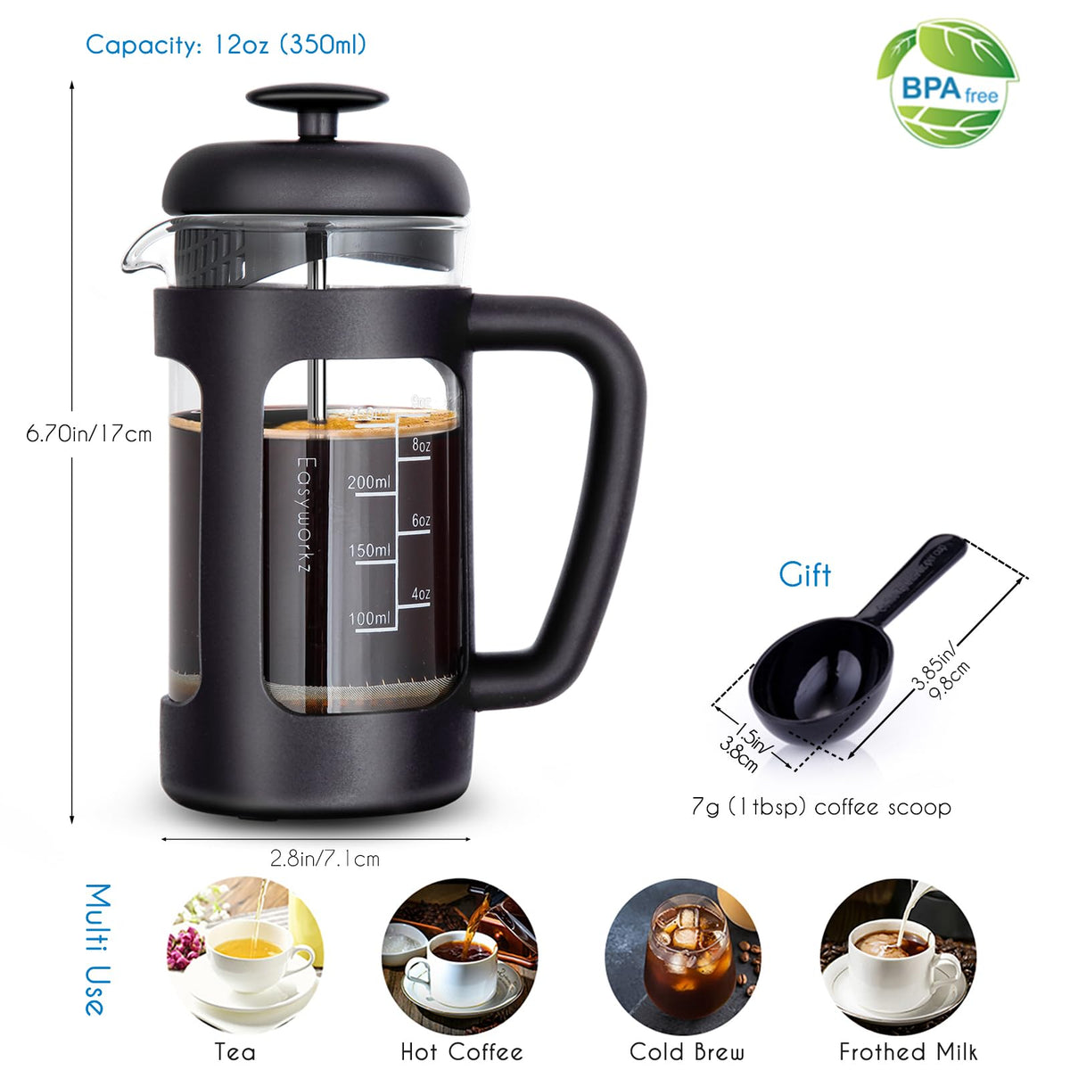 12 oz French Press Coffee Tea Maker with Measuring Spoon Z611242