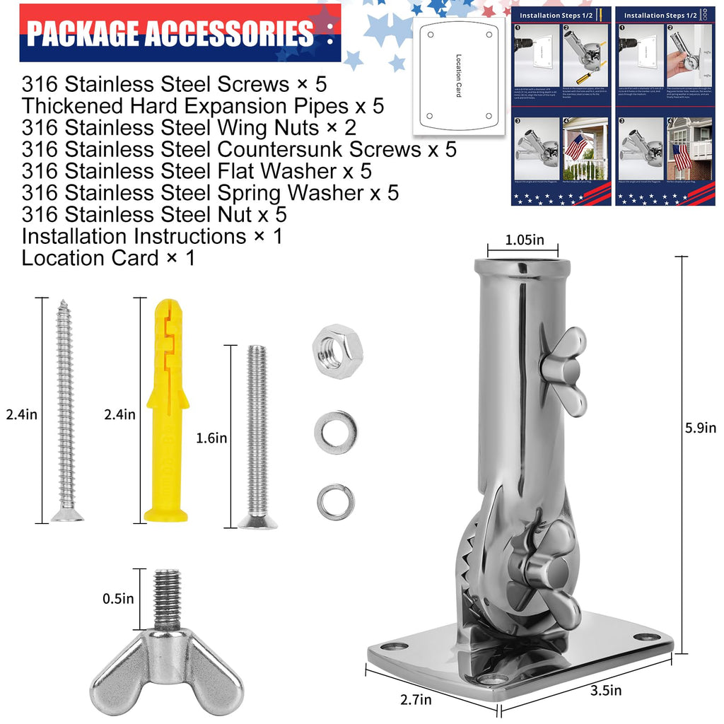 316 Stainless Steel Adjustable Flag Pole Holder X961