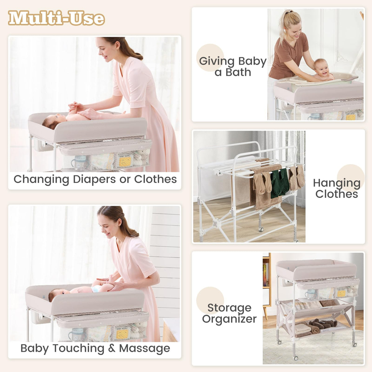 Portable Foldable Baby Changing Table with Wheels O35654