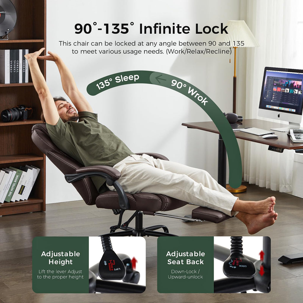 Big and Tall Office Chair with Footrest, Lumbar Support, Brown R444297