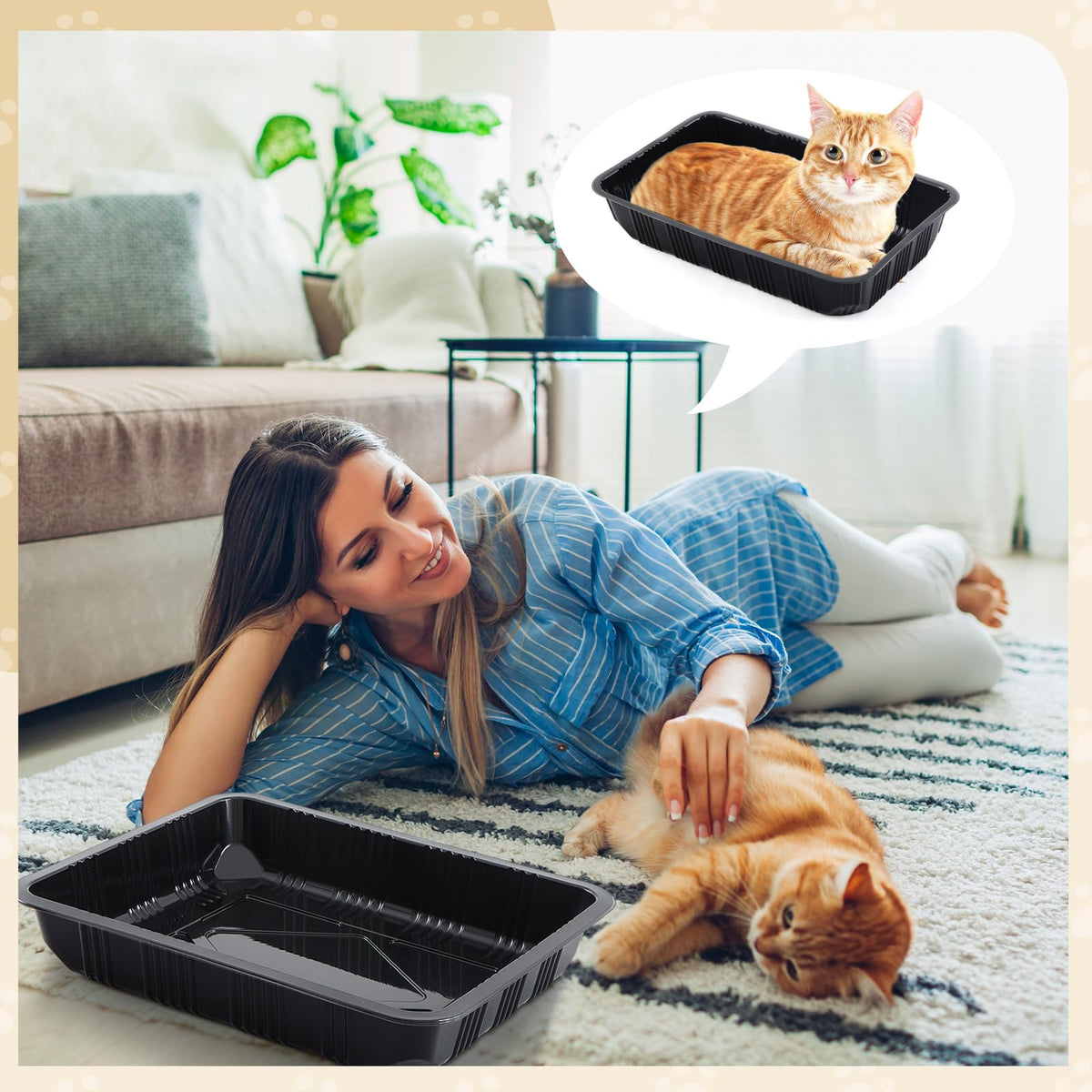 30 Pcs Disposable Plastic Cat Litter Trays 3 Sizes Black U46784