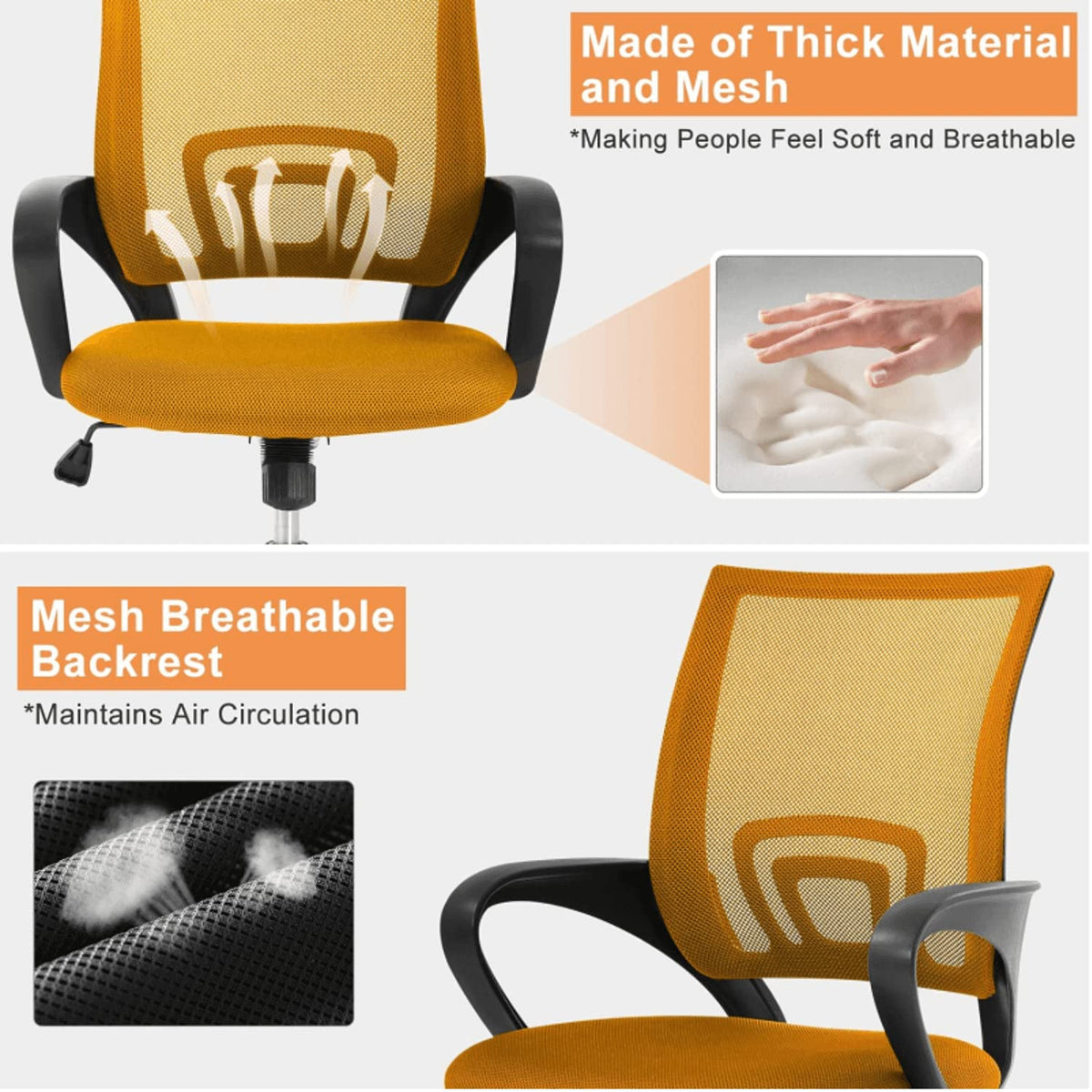 Orange Mesh Ergonomic Desk Chair with Lumbar Support A2185