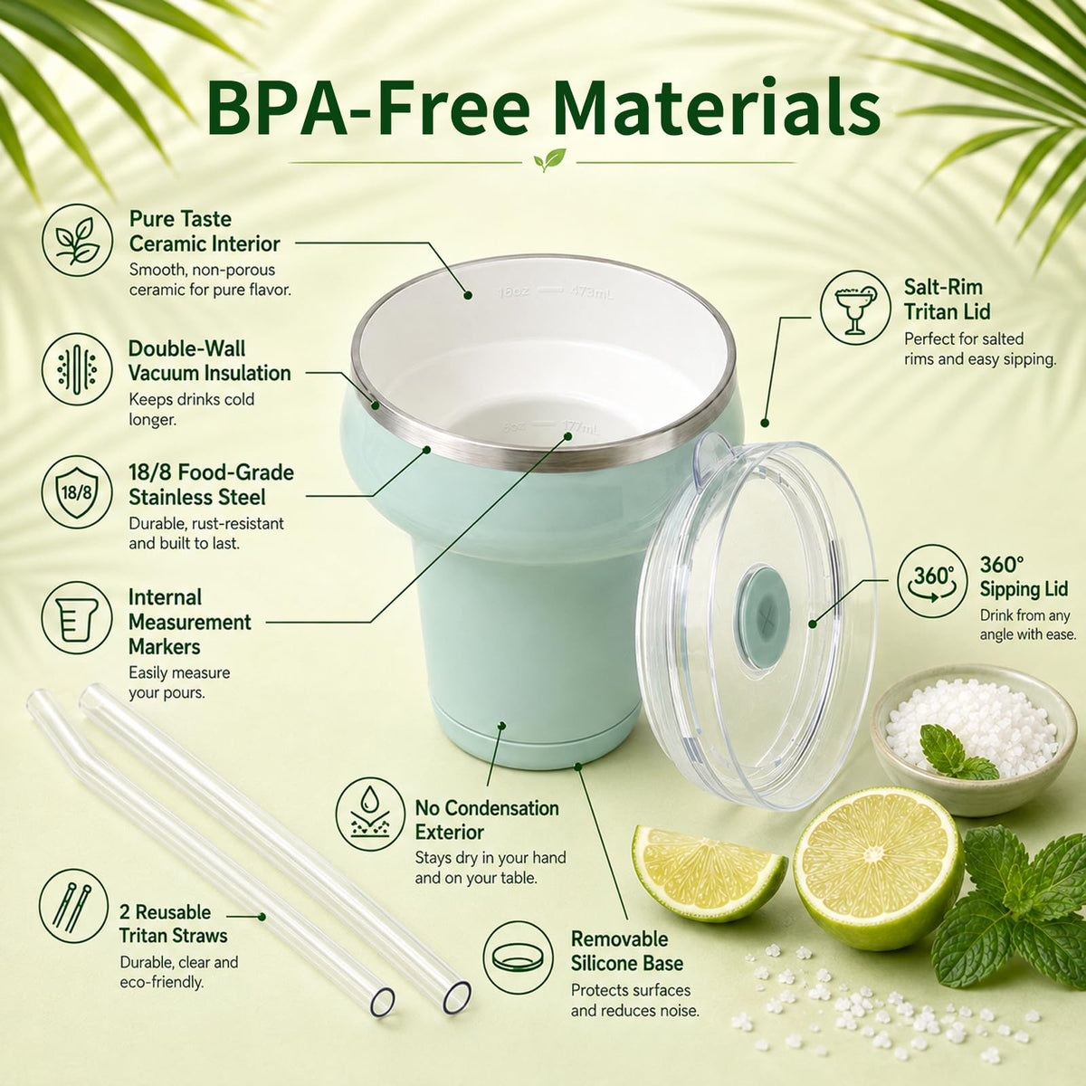 16oz Insulated Tumbler with Lid & Straws Y578