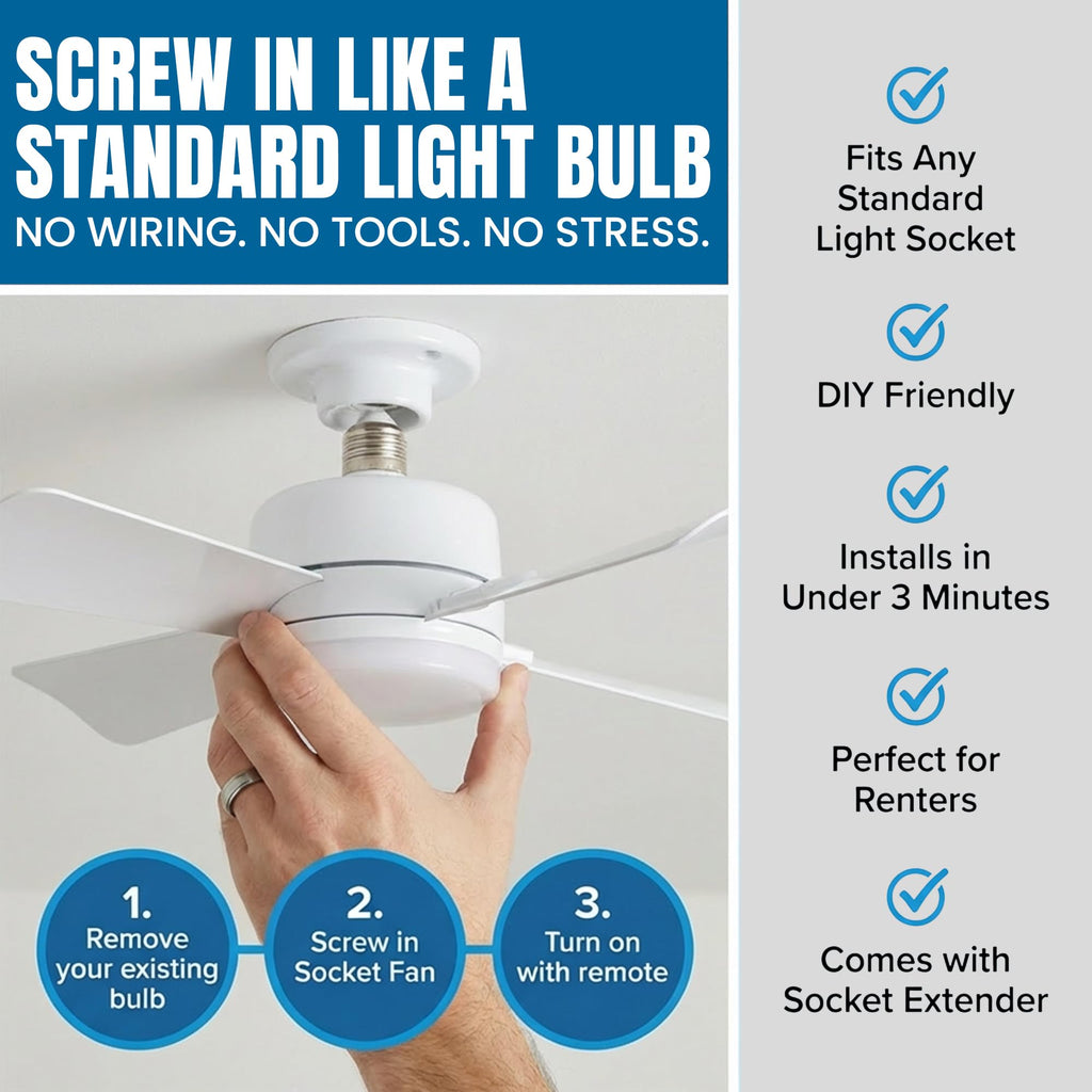 15.4" Socket Fan Light Ceiling Fan with Remote Control U582730