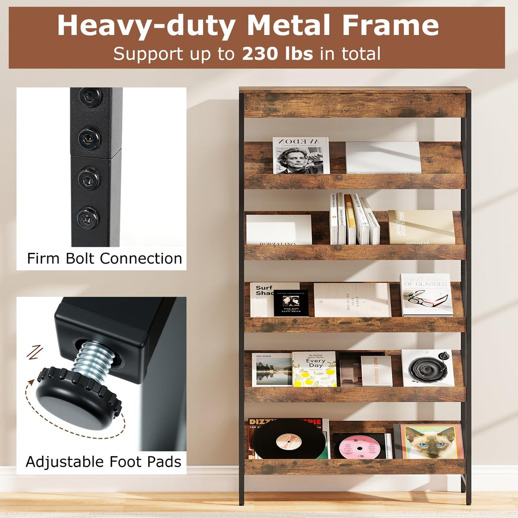 6-Tier Tall Freestanding Bookshelf with Angled Shelves H200