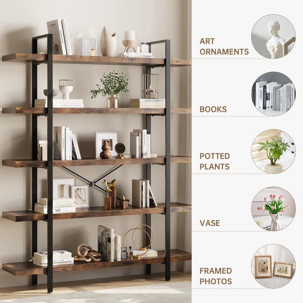 5 Tier Rustic Open Bookshelf C10724
