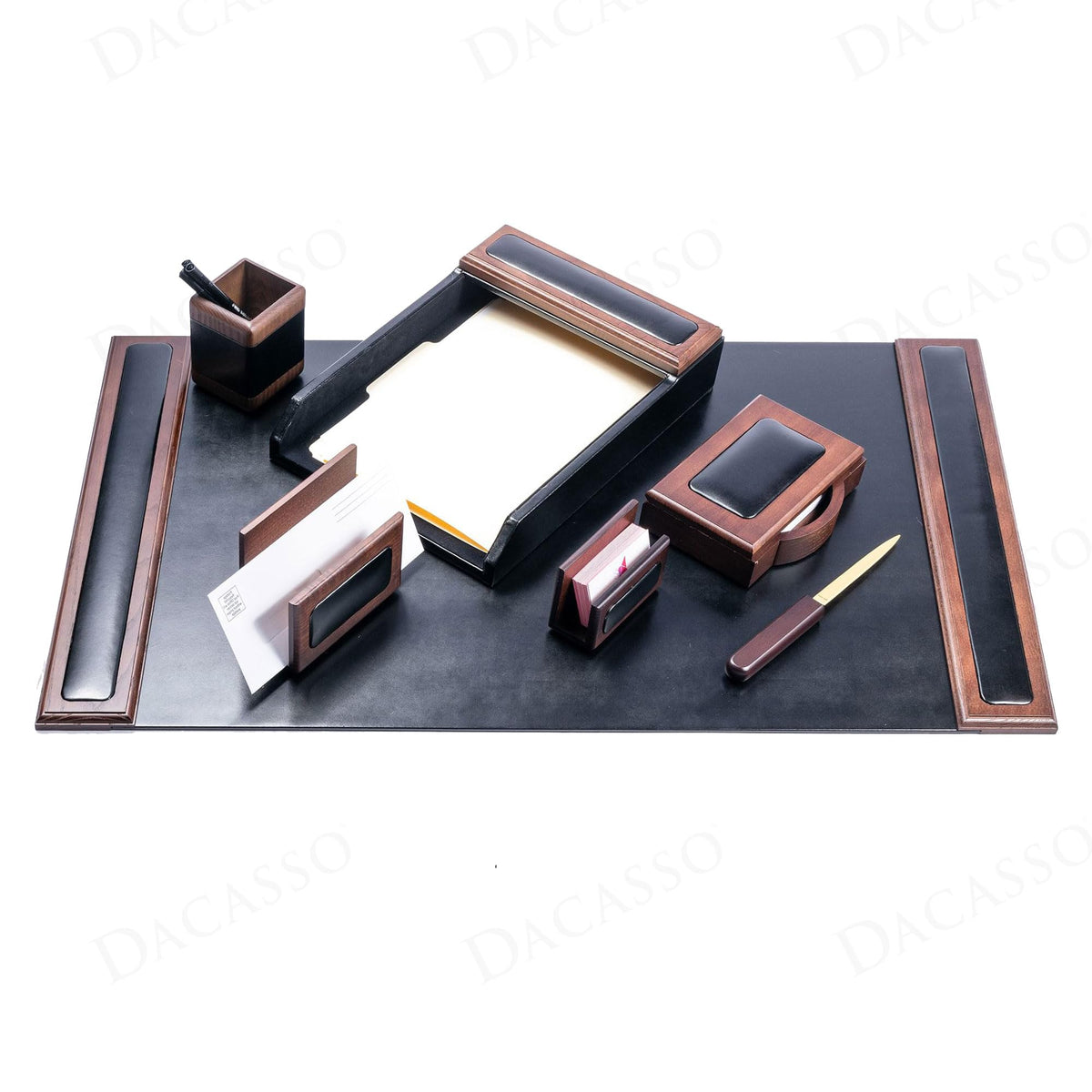 7 Piece Walnut Black Leather Desk Set Y659100