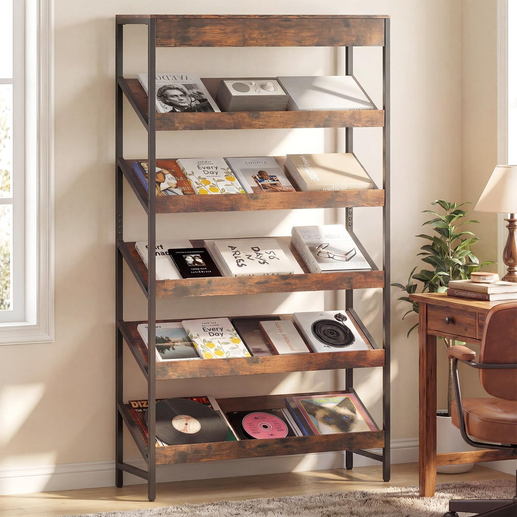 6-Tier Tall Freestanding Bookshelf with Angled Shelves H200