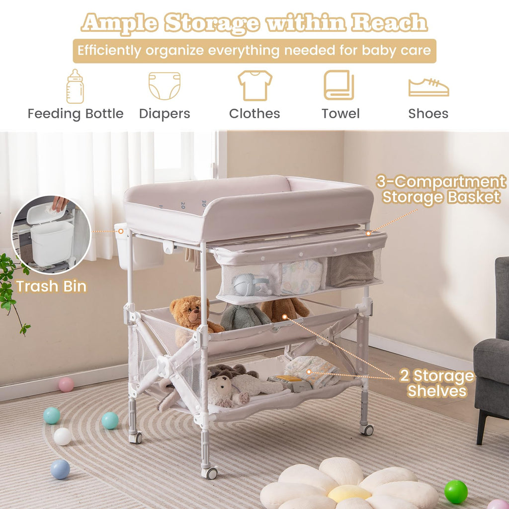Portable Foldable Baby Changing Table with Wheels O35654