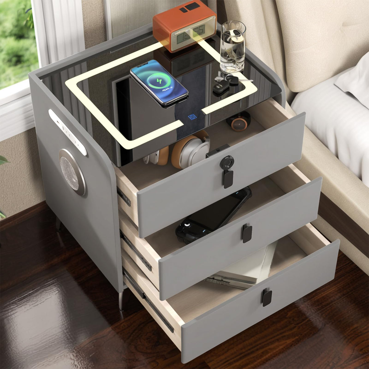 Wireless Charging Fingerprint Lock Nightstand T485969