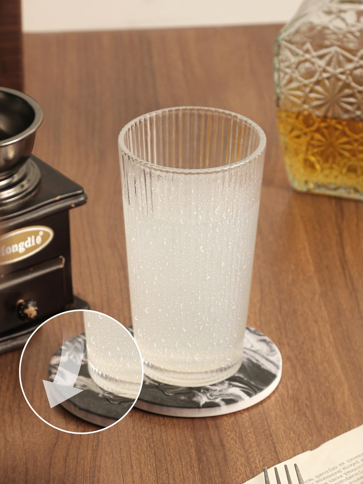 Black Marble Style Ceramic Coasters Set of 6 with Holder S5278