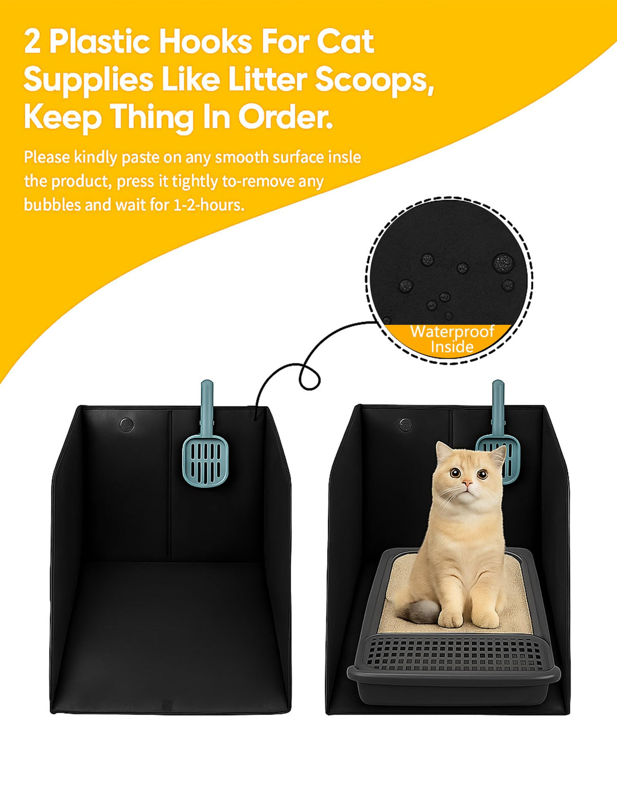 Black Waterproof Cat Litter Box Enclosure with Removable Mat A494