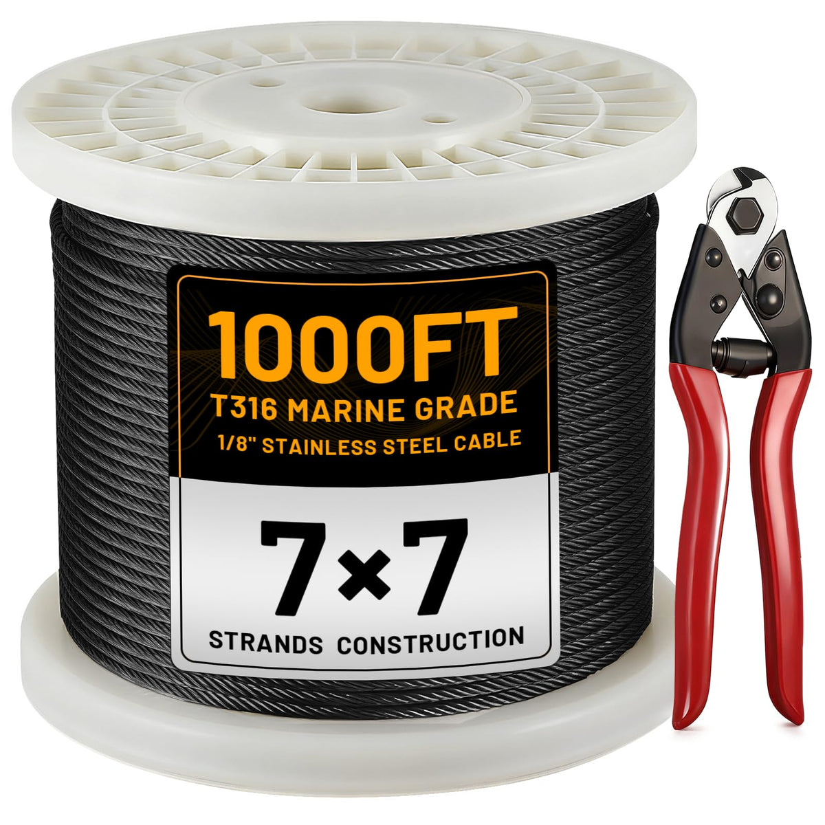 1/8" Stainless Steel Cable 1000FT T316 Wire Rope X5403
