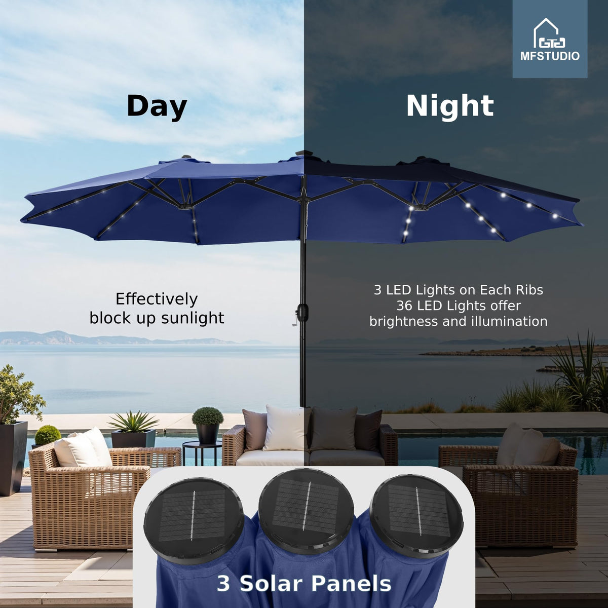 Navy Blue Double-Sided 15ft Patio Umbrella W673413