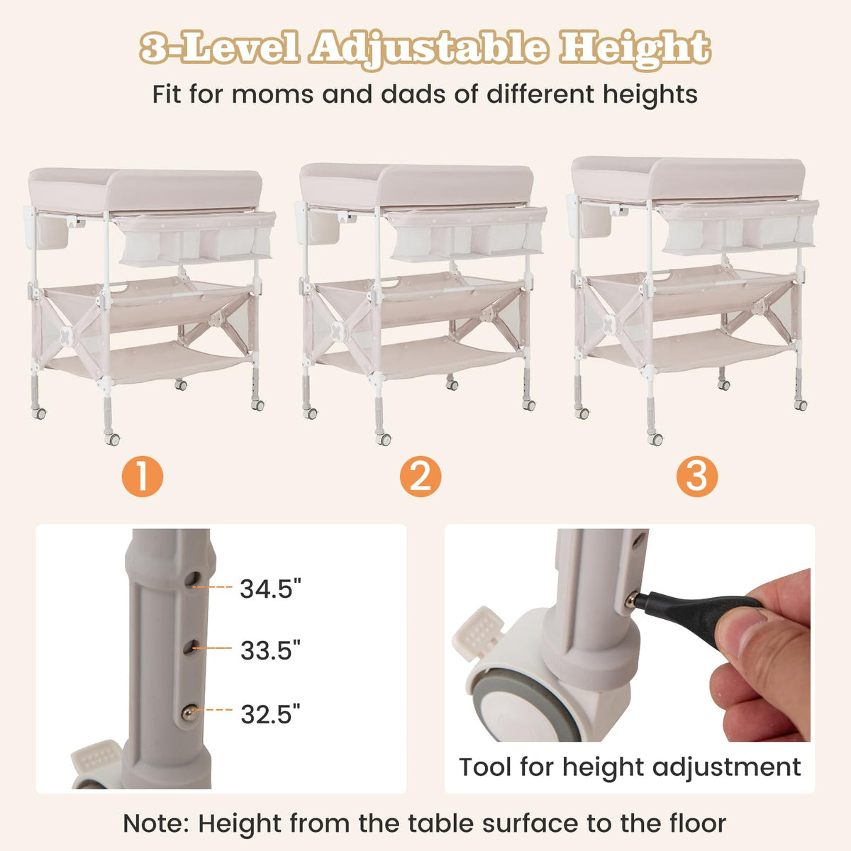 Portable Foldable Baby Changing Table with Wheels O35654