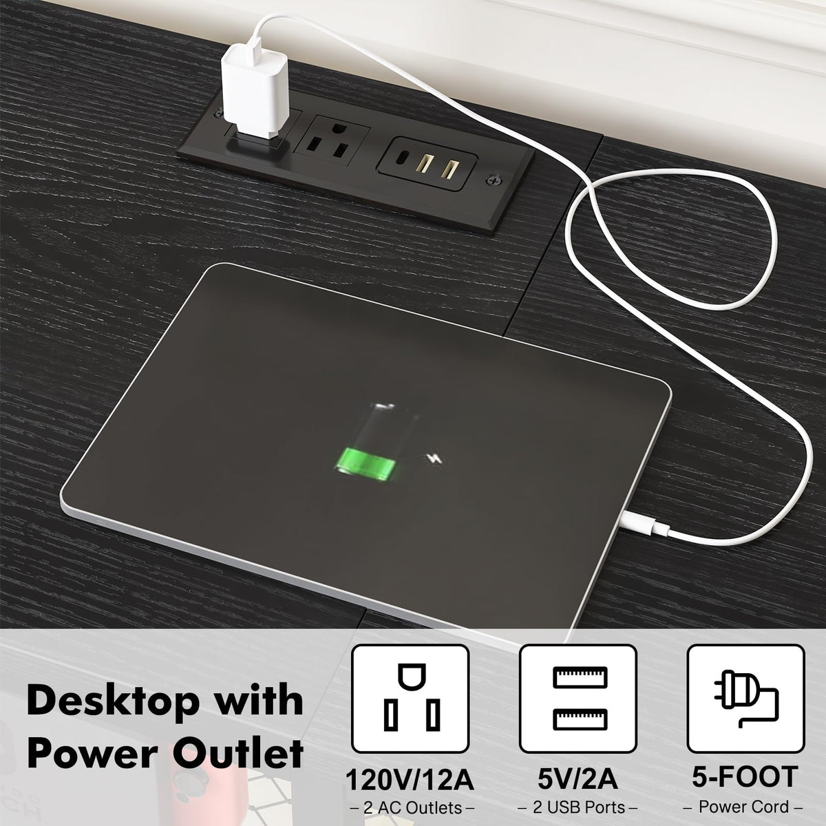 Black TV Stand with Outlets Q16153