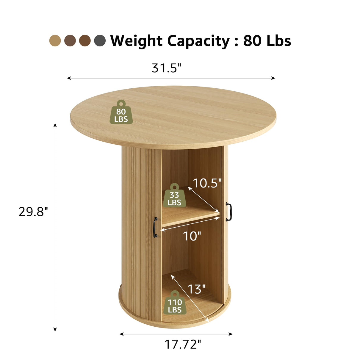 31.5 inch Round Dining Table with 2-Layer Storage Shelf C951
