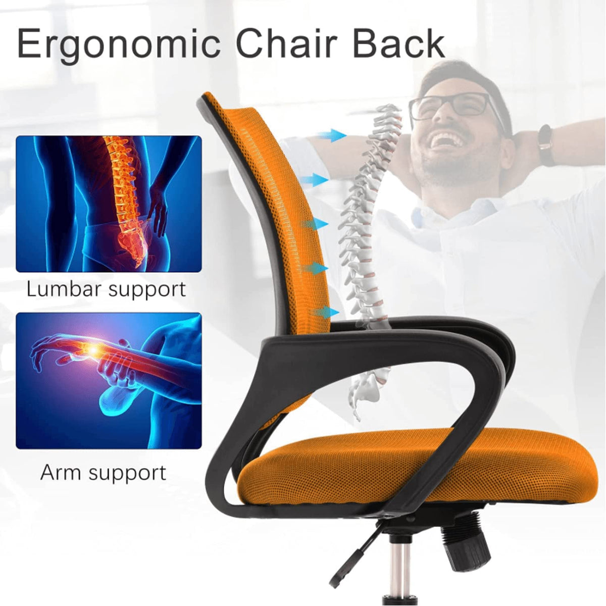 Orange Mesh Ergonomic Desk Chair with Lumbar Support A2185