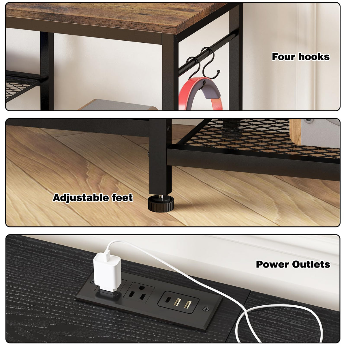 Black TV Stand with Outlets Q16153