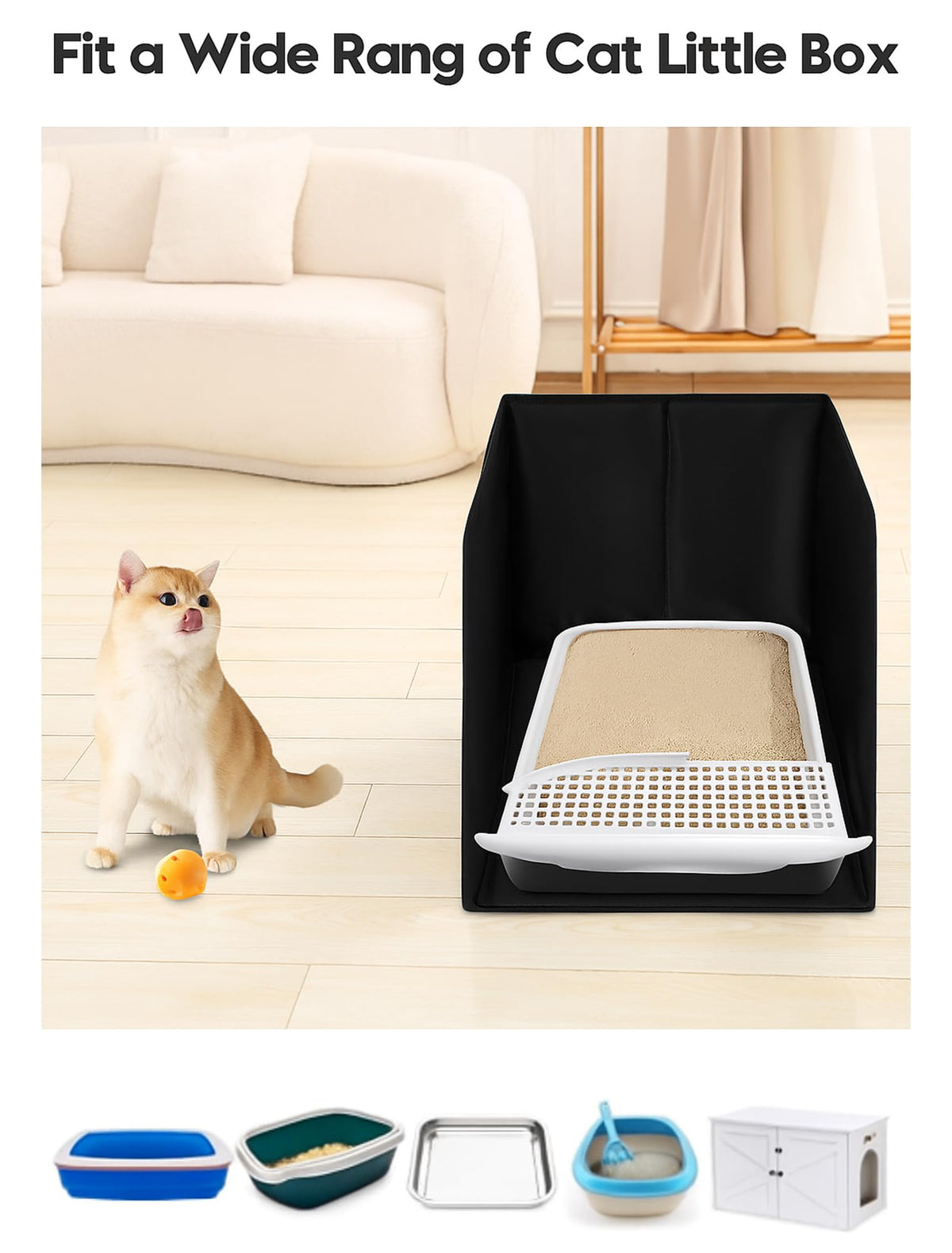Black Waterproof Cat Litter Box Enclosure with Removable Mat A494