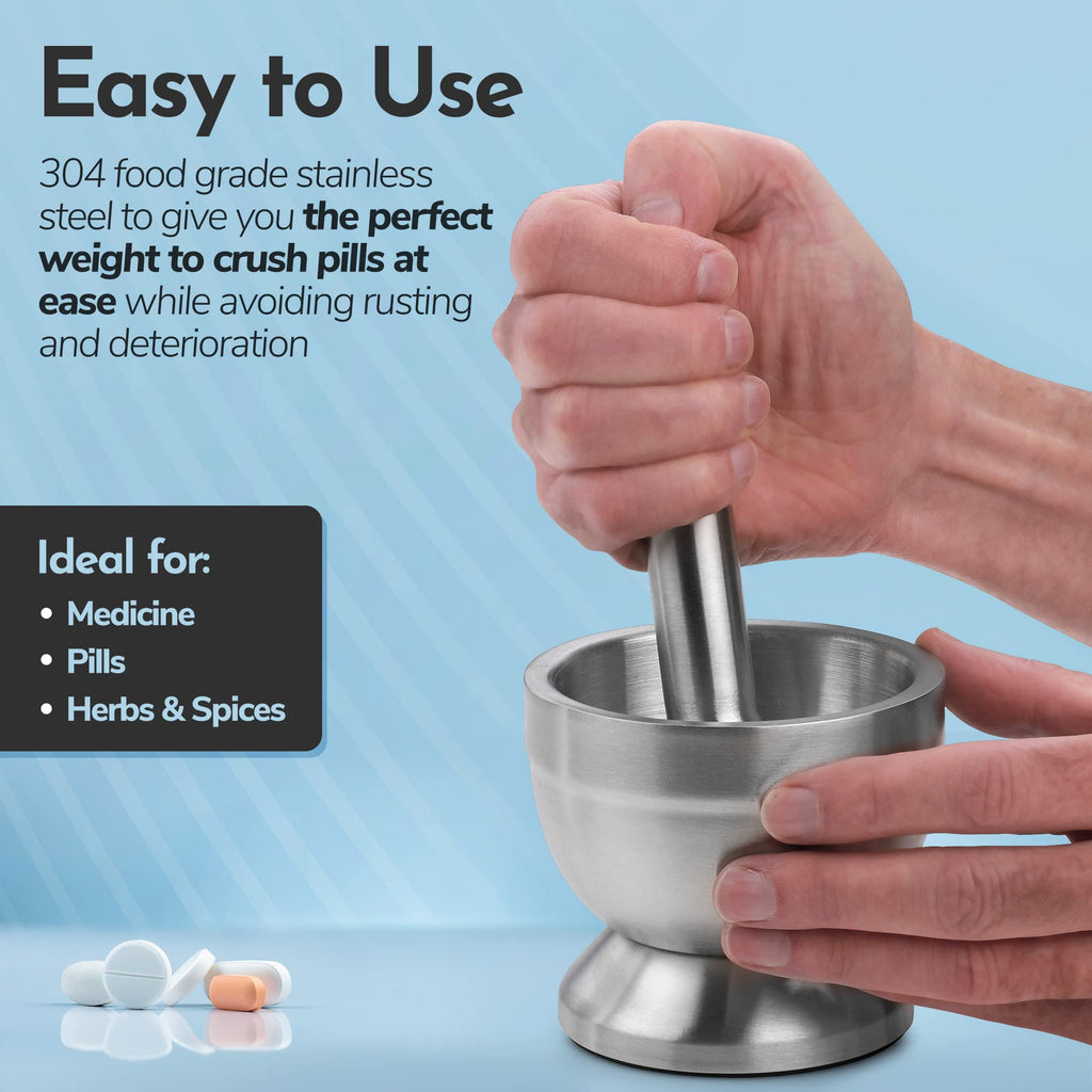 304 Food Grade Stainless Steel Mortar and Pestle Pill Crusher I471512