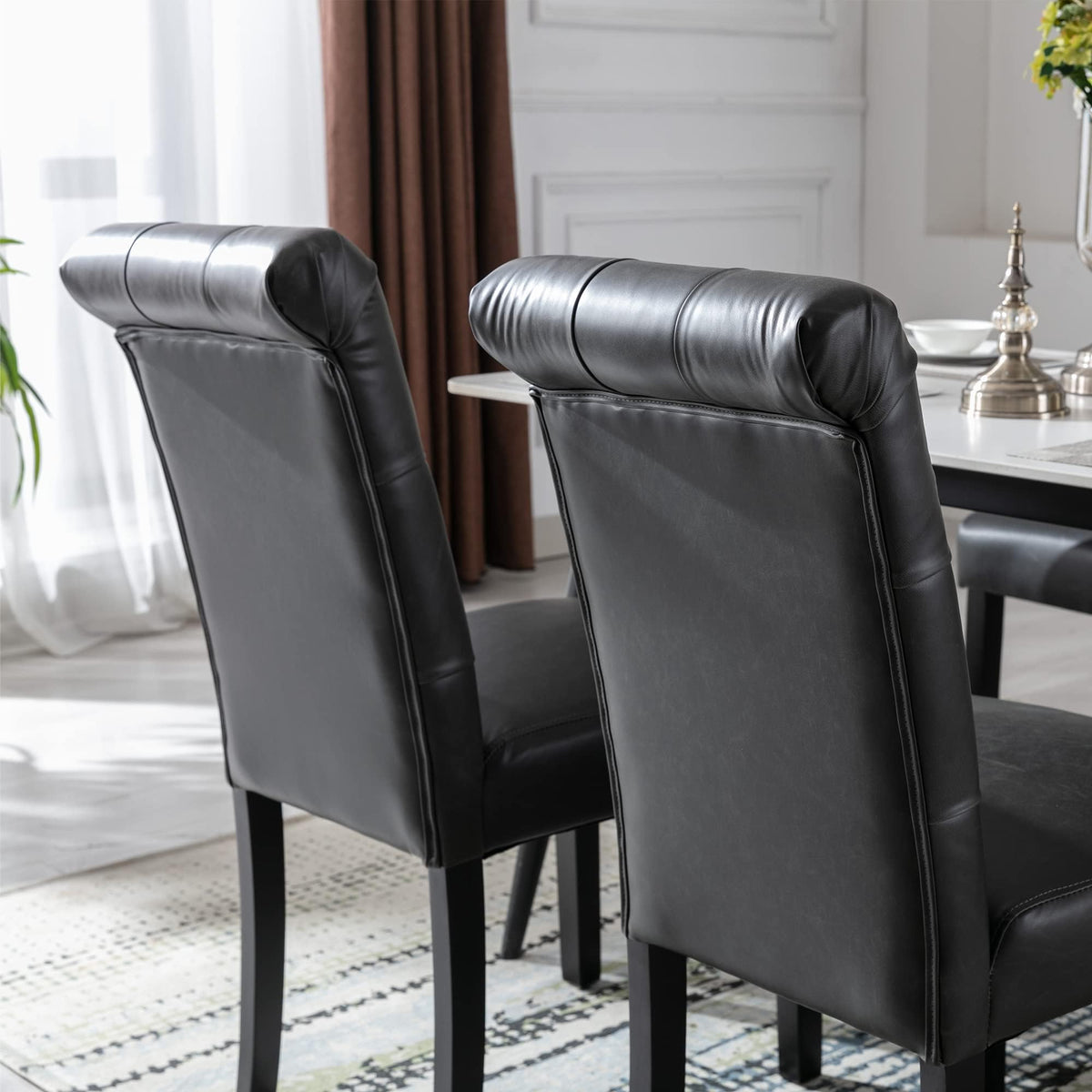 Black Set of 4 PU Leather Tufted Dining Chairs Y519