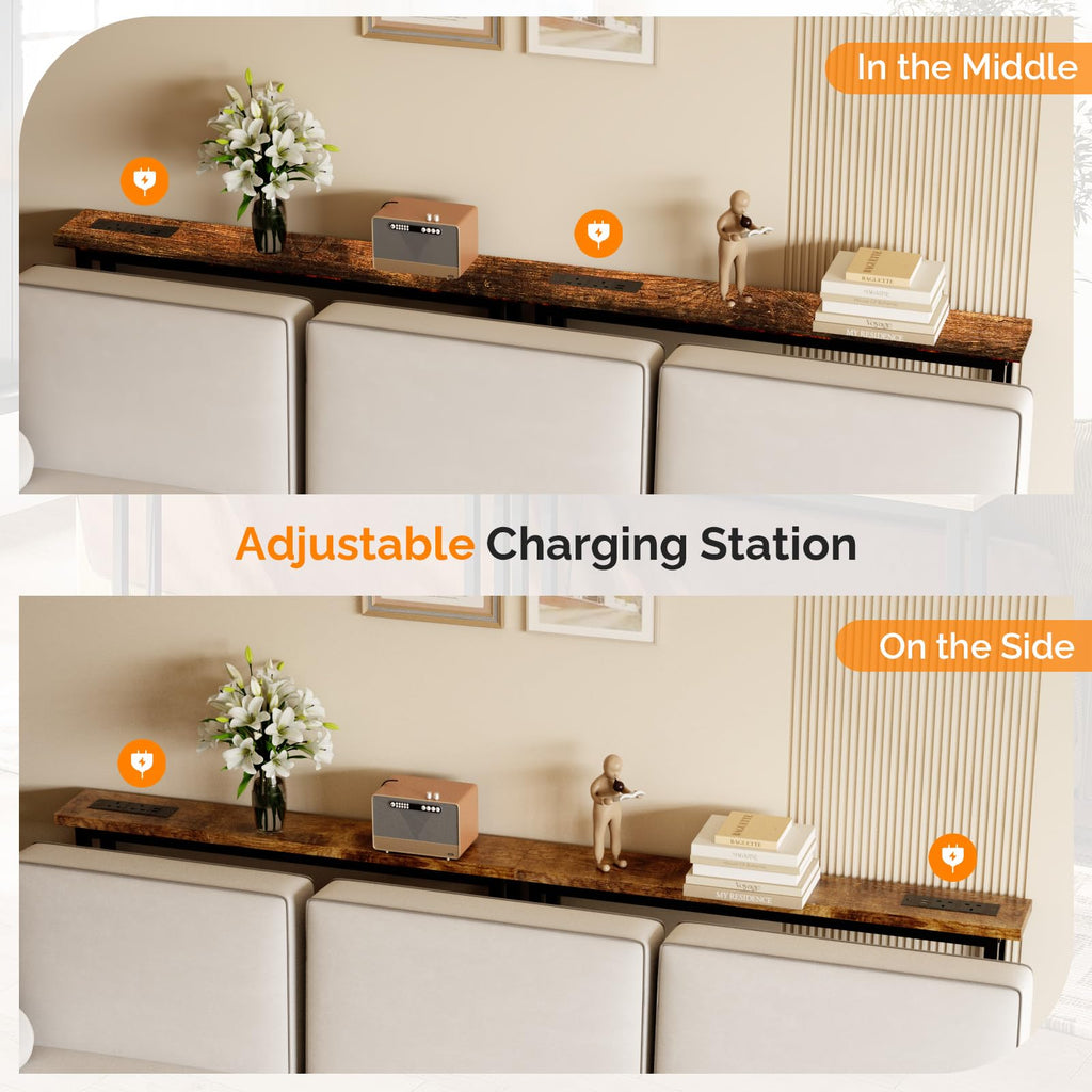 Rustic Brown Narrow Console Table with Power Outlet 2 Pack S577