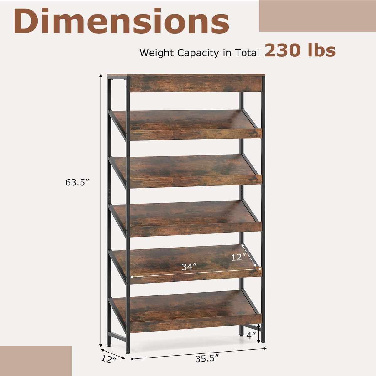 6-Tier Tall Freestanding Bookshelf with Angled Shelves H200