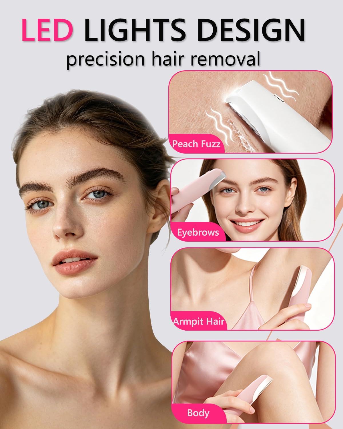 Pink Dermaplane Razor with LED Light and 4 Replacement Blades R7281