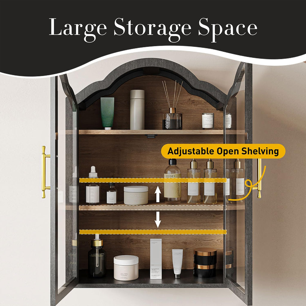 Black 31.5×23.6 Inch Wall Mounted Cabinet with Tempered Glass Doors V255158