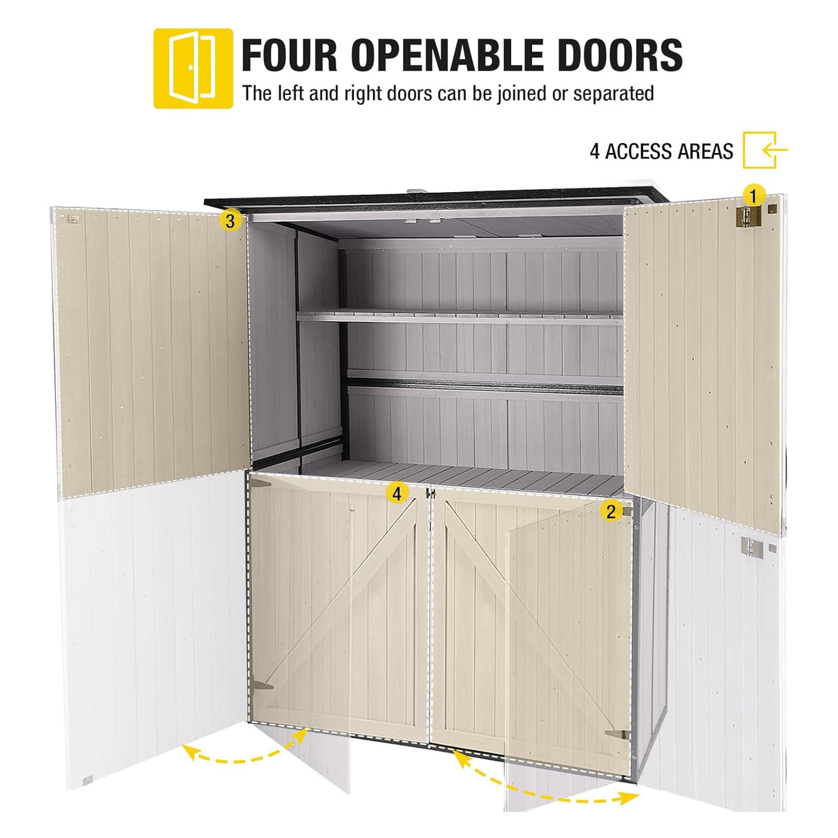 Off-White Storage Shed with Metal Frame, Wooden Floor and Adjustable Shelves R265