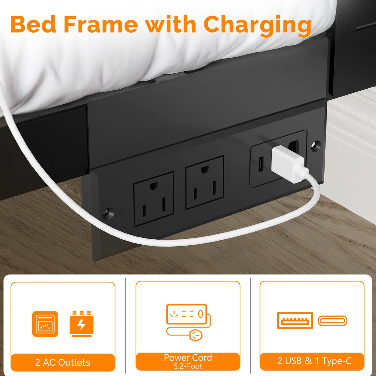 Twin Bed Frame Set of 2 with LED Headboard and USB Charging Station B76985