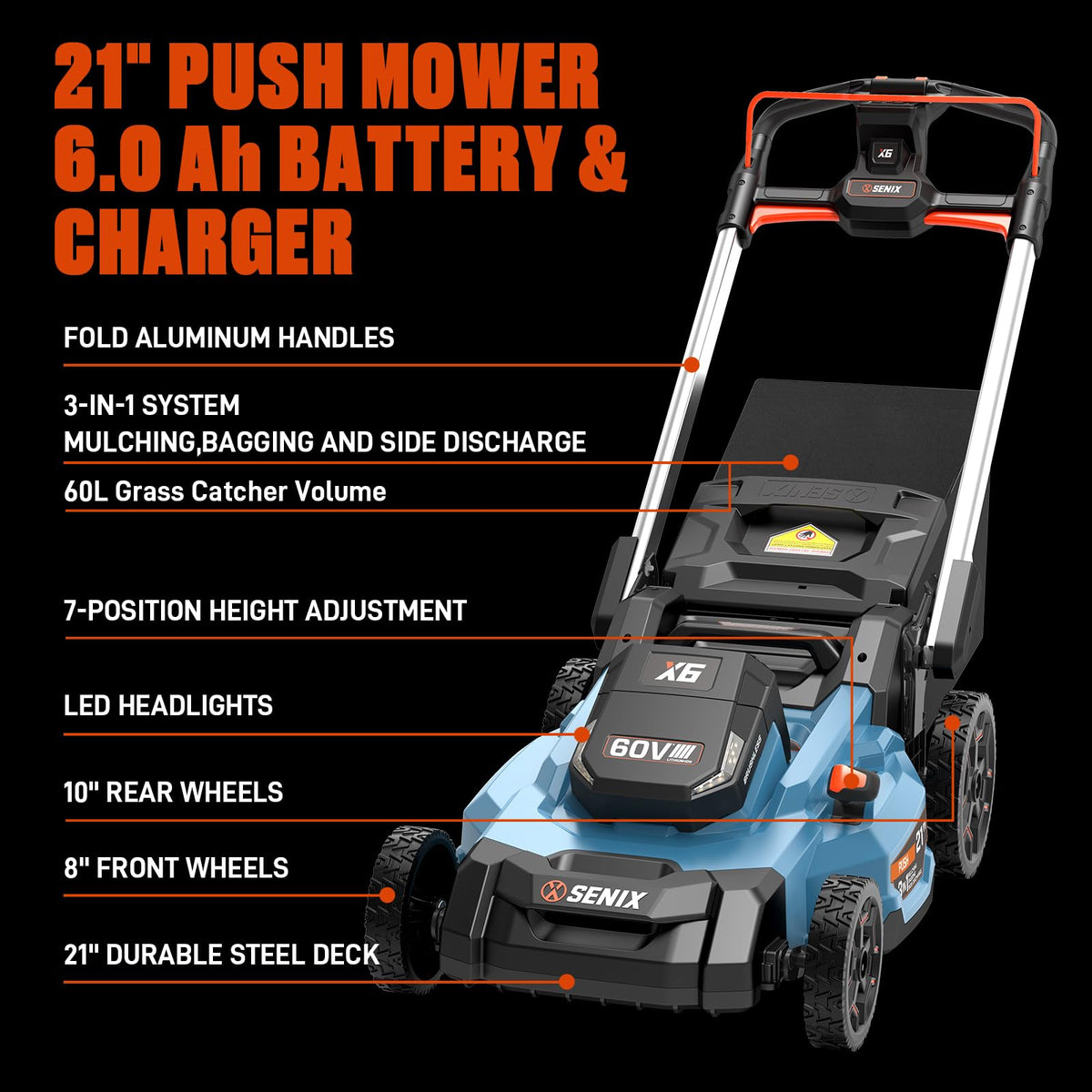 60 Volt Max 21-Inch Cordless Push Lawn Mower O3900