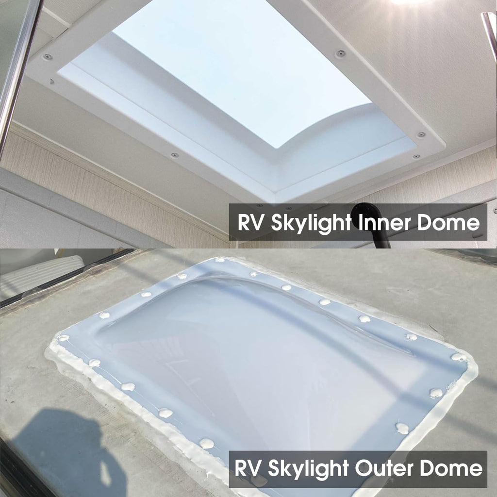 18" x 26" RV Shower Skylight Cover Outer Dome with Inner Dome and Sealant, White A757