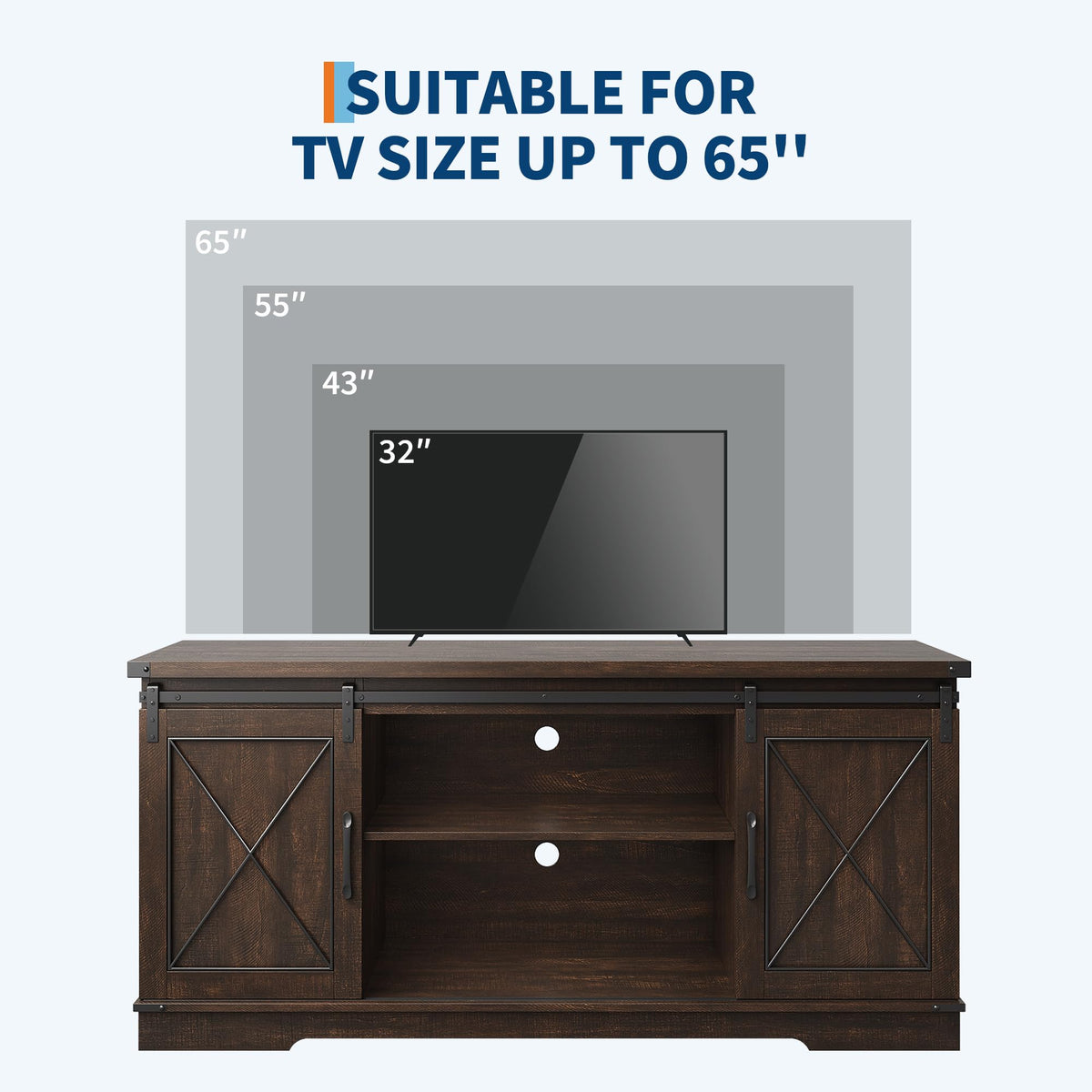 Farmhouse TV Stand with Sliding Barn Doors for 65 Inch TV J740