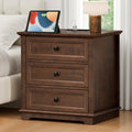Cherry 3 Drawer Wood Nightstand with Charging Station Y665