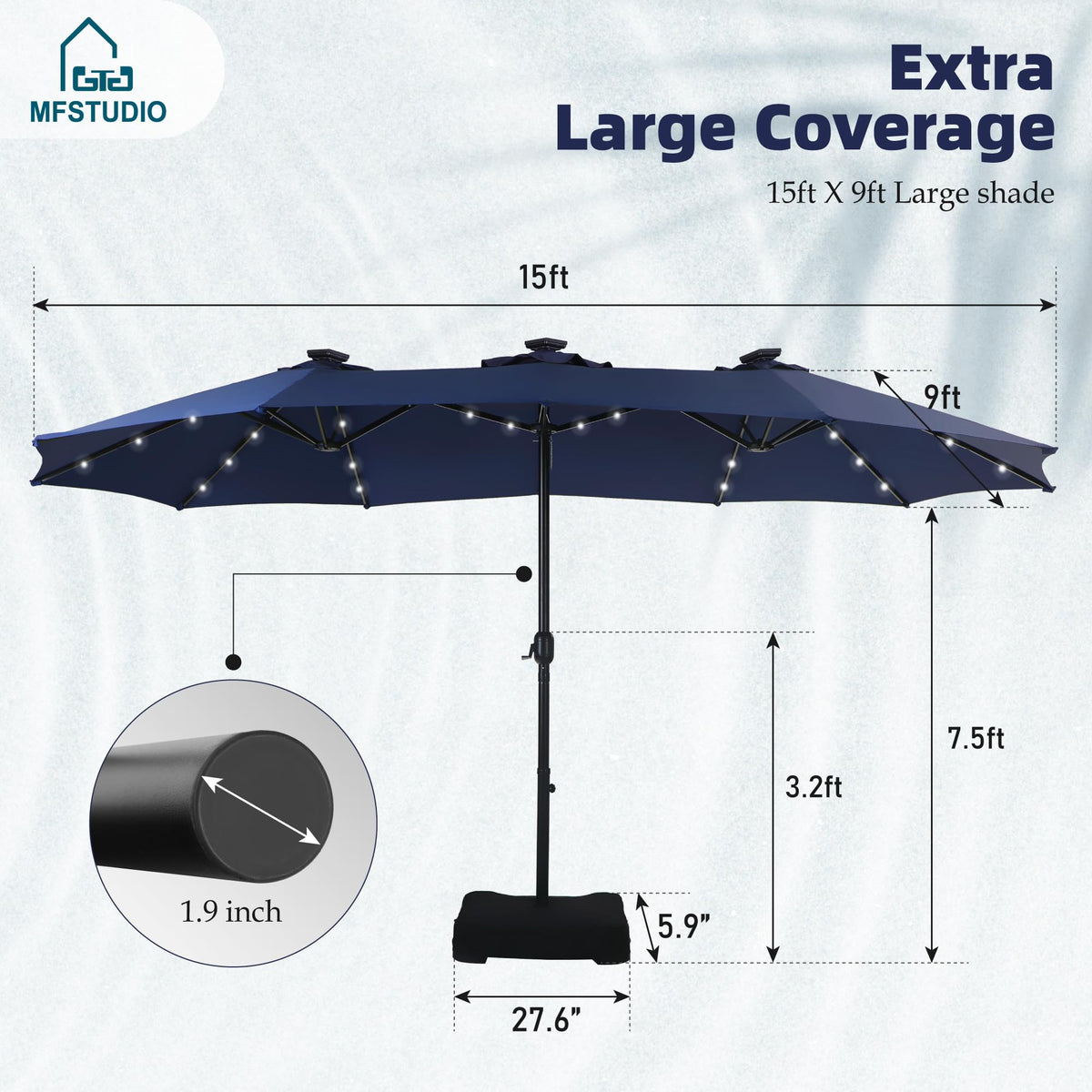 Navy Blue Double-Sided 15ft Patio Umbrella W673413
