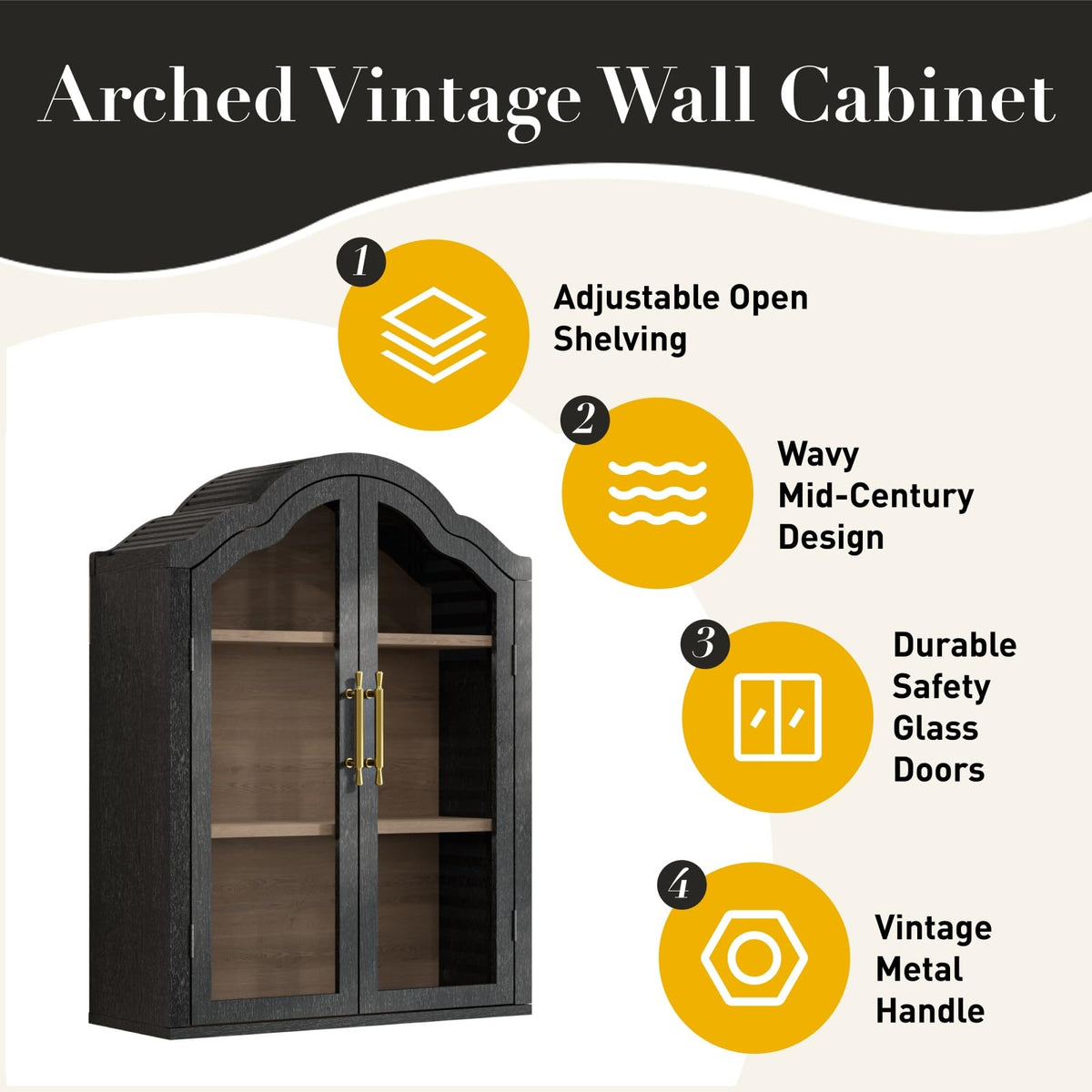 Black 31.5×23.6 Inch Wall Mounted Cabinet with Tempered Glass Doors V255158
