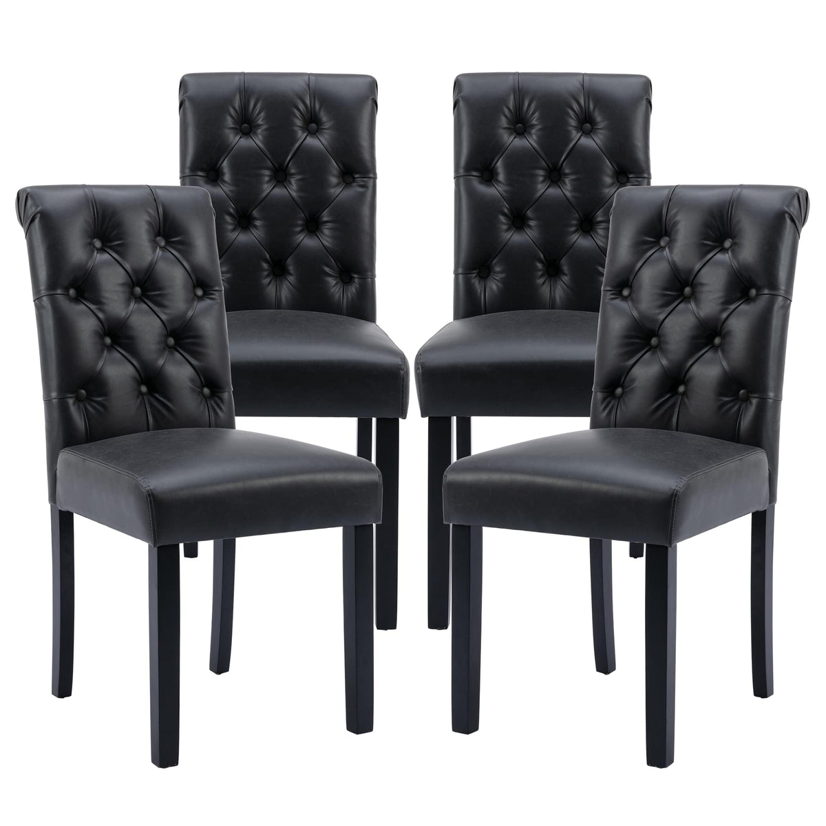 Black Set of 4 PU Leather Tufted Dining Chairs Y519