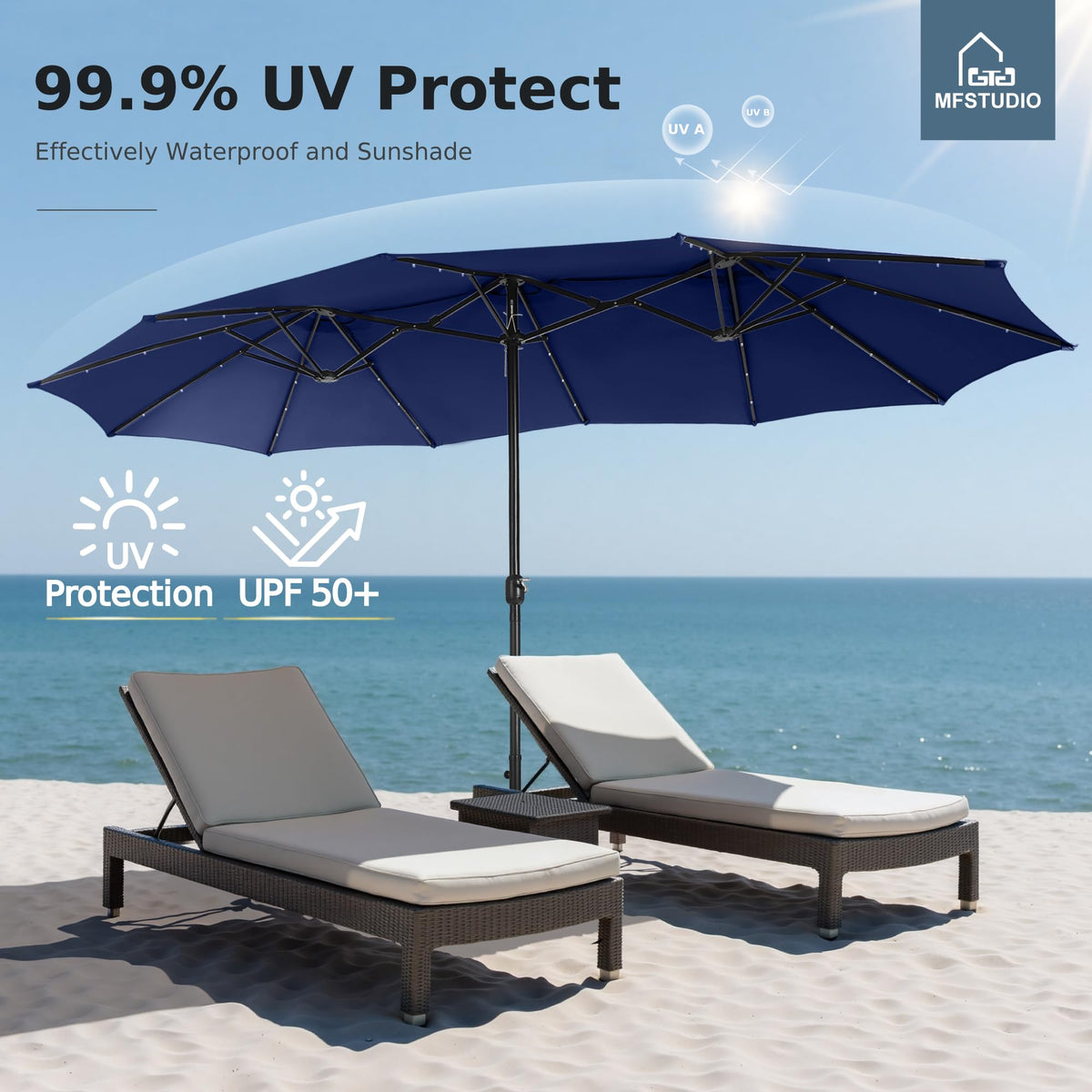 Navy Blue Double-Sided 15ft Patio Umbrella W673413
