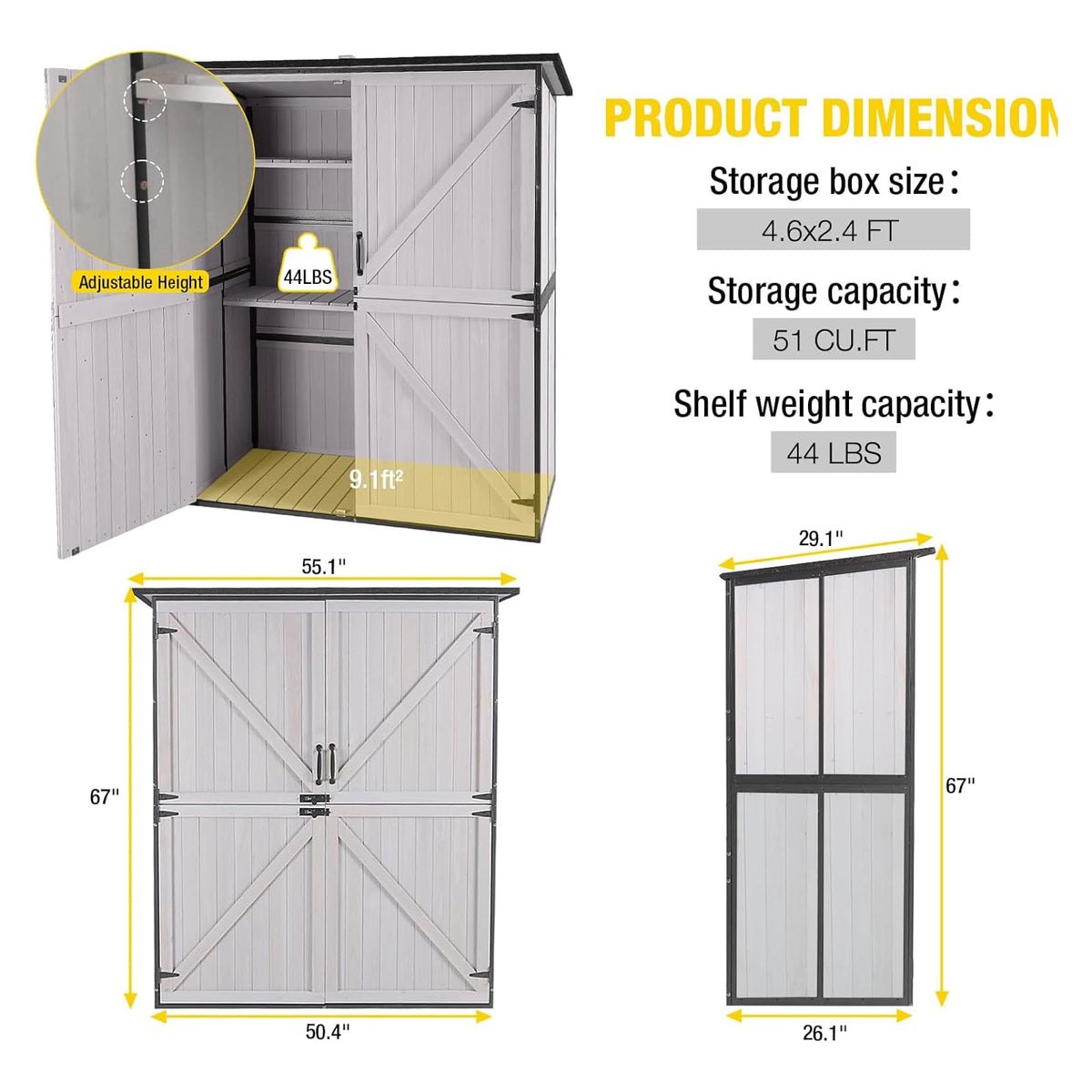 Off-White Storage Shed with Metal Frame, Wooden Floor and Adjustable Shelves R265