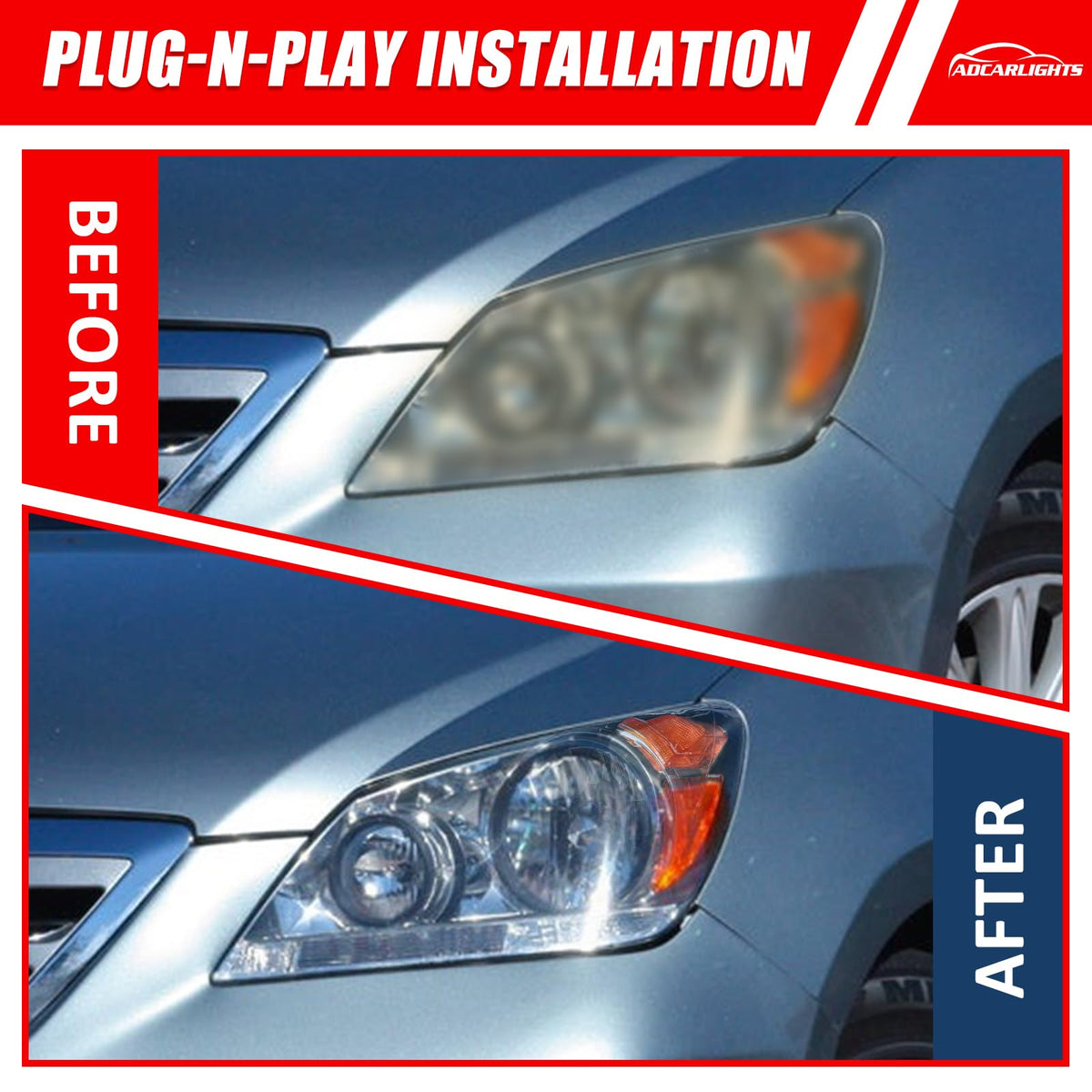 Black Housing Amber Reflector Headlight Assembly Pair G3986